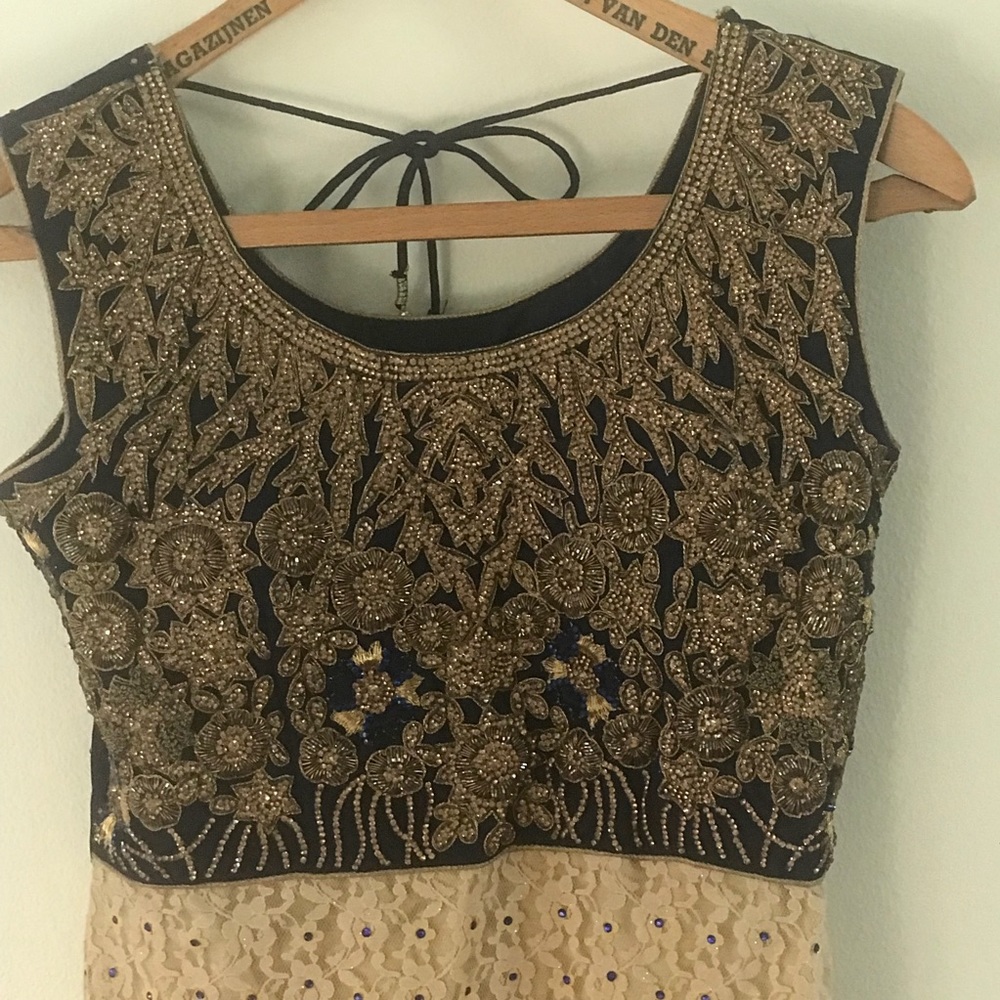 Indian Pakistani Gold and Navy Blue Dress
